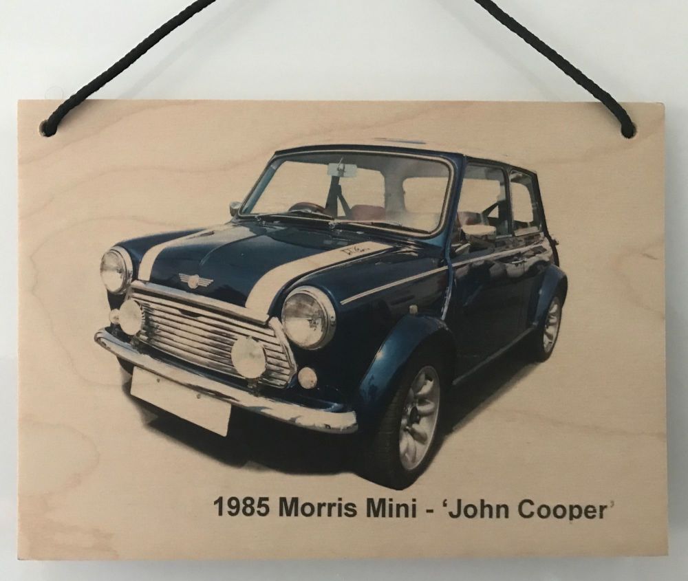 Mini 1000le 'John Cooper' edition 1985 - Wooden Plaque A5 (210 x 148mm)
