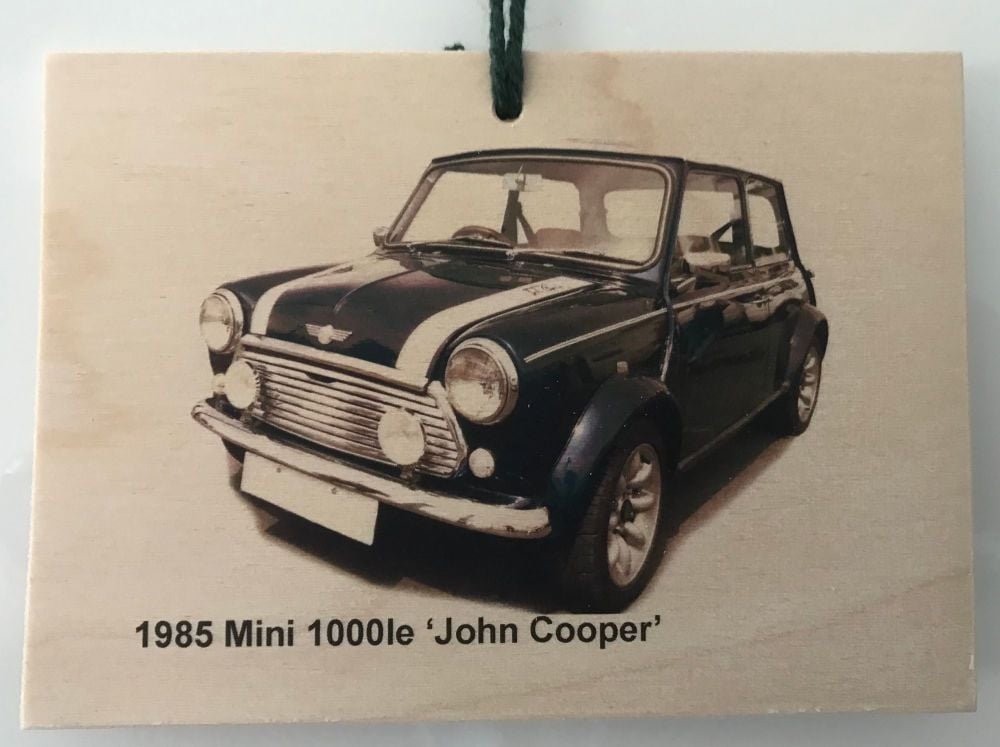 Mini 1000le 'John Cooper' edition 1985 - Wooden Plaque A6 (105 x 148mm)