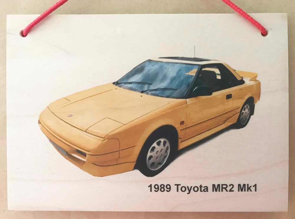 Toyota MR2 Mk1 1989 (Yellow) - Wooden Plaque A5 (148 x 210mm)