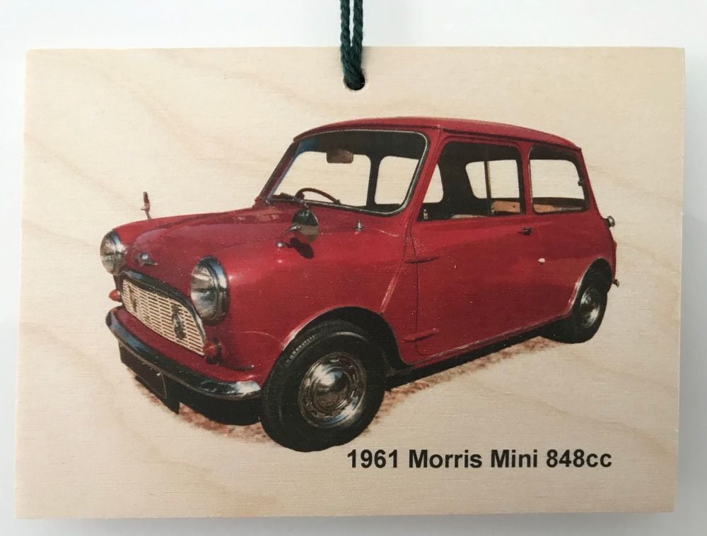 Morris Mini 848cc 1961 - Wooden Plaque A6(105 x 148mm) - Free UK Delivery