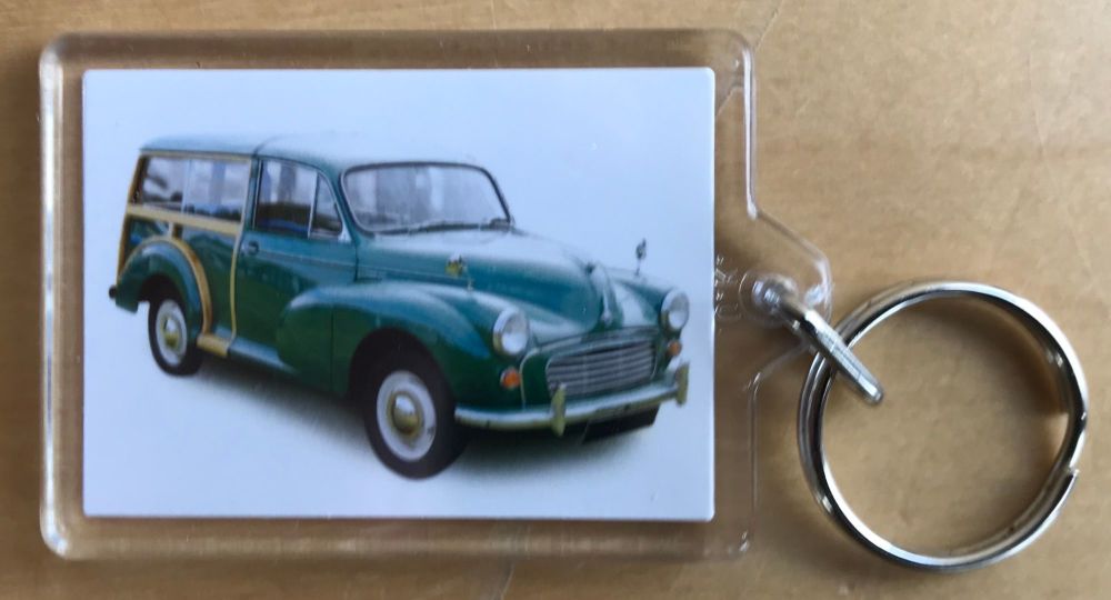 Morris Minor Traveller 1966 (Green) - Plastic Keyring with 35 x 50mm Insert