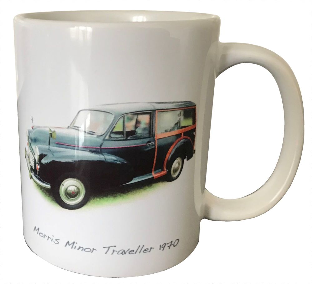 Morris Minor Traveller 1970 (Black)- 11oz Ceramic Mug - First Car Memories 