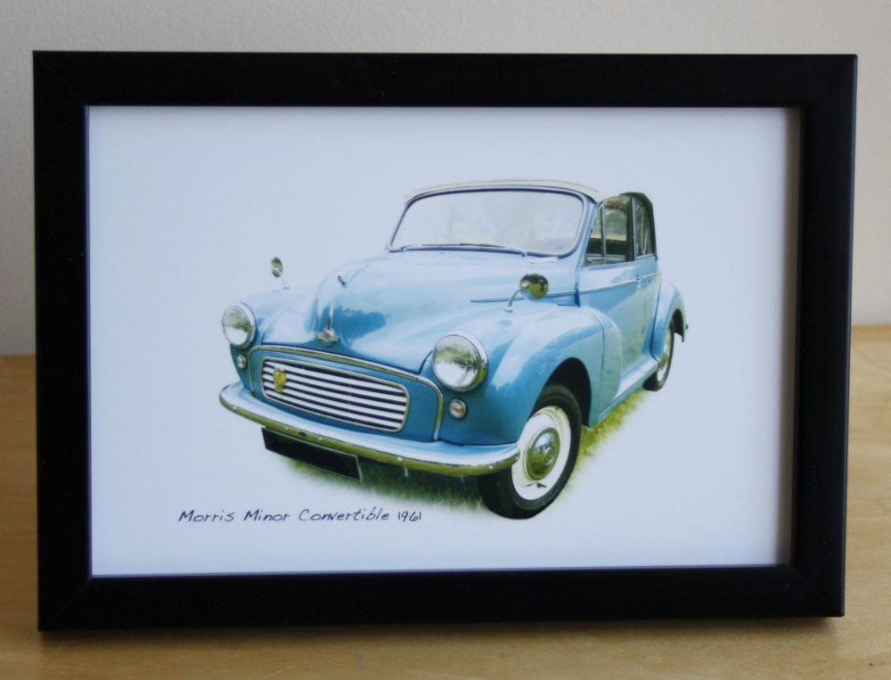 Morris Minor Convertible 1961 (Pale Blue) -  Photo (4x6in) in a Black or Si