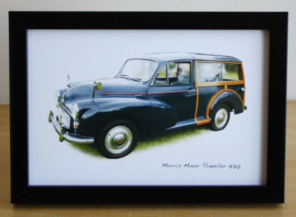 Morris Minor Traveller 1970 (Black) -  Photo (4x6in) in a Black or Silvery 