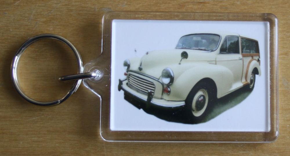 Morris Minor Traveller 1966 (Cream) - Plastic Keyring with 35 x 50mm Insert