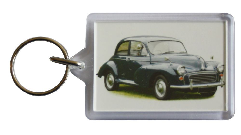 Morris Minor 1000 1969 (Dark Blue) - Plastic Keyring with 35 x 50mm Insert 