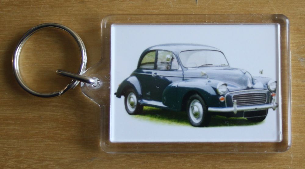 Morris Minor 1000 1969 (Dark Blue) - Plastic Keyring with 35 x 50mm Insert