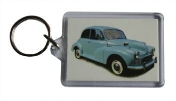 Morris Minor 1000 1962 (Pale Blue) - Plastic Keyring with 35 x 50mm Insert - Free UK Delivery