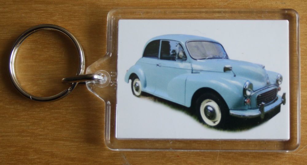Morris Minor 1000 1962 (Pale Blue) - Plastic Keyring with 35 x 50mm Insert