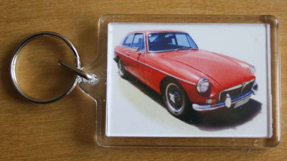MGB GT Mk1 1969 (Red) - Plastic Keyring with 35 x 50mm Insert - Free UK Del