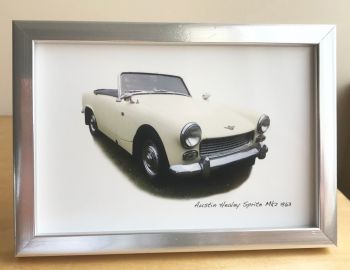 Austin Healey Sprite Mk2 1963  - Photograph (4x6in) in Black, White or Silver Coloured Frame - Free UK Delivery 