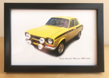 Ford Escort Mexico Mk1 1974 (Yellow) - Photograph (4x6in) in Black or White Coloured Frame - Free UK Delivery