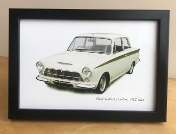 Ford Lotus Cortina Mk1 1964 - Photograph (4x6in) in Black or White Coloured Frame - Free UK Delivery