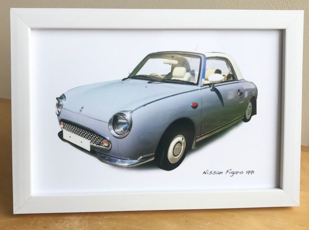 Nissan Figaro 1991 - 4x6in Photograph in Black, White or Silver coloured fr