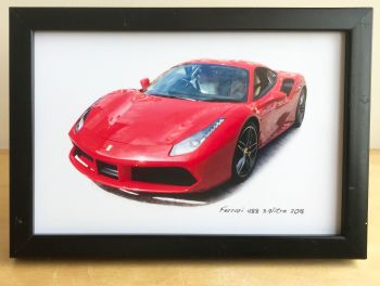 Ferrari 488 2018 - Photograph (4x6in) in Black or White Coloured Frame - Free UK Delivery