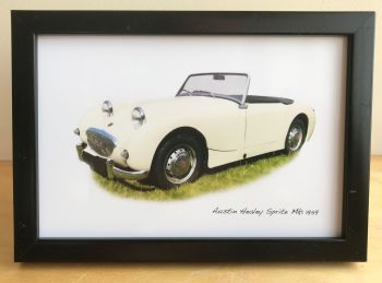 Austin Healey Sprite Mk1 1959 - Photograph (4x6in) in Black or White Coloured Frame - Free UK Delivery