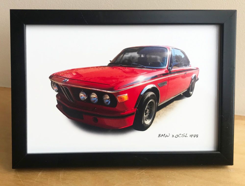 BMW 3.0CSL 1973 - Photograph (4x6in) in Black, White or Silver Coloured Fra