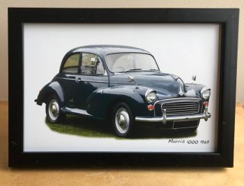 Morris Minor 1000 1969 (Dark Blue) -  Photograph (4x6in) in Black or White Coloured Frame - Free UK Delivery
