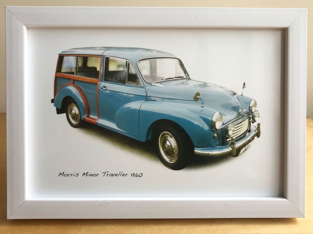 Morris Minor Traveller 1960 (Mid Blue) -  Photo (4x6in) in a White, Black o