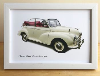 Morris Minor Convertible 1965 (Cream) -  Photo (4x6in) in a White or Black  coloured frame- Free UK Delivery