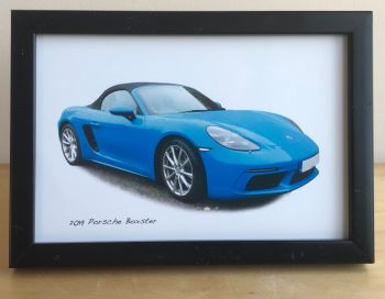 Porsche Boxster 2019 - Photograph (4x6in) in either a Black or White coloured frame- Free UK Delivery