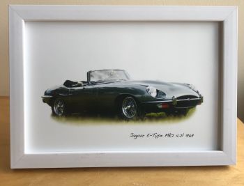 Jaguar E-Type Mk 2 1969 - Photo (4x6in) in either a White or Black coloured Frame- Free UK Delivery