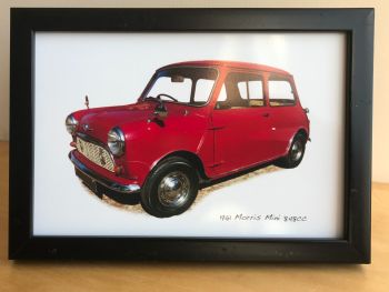 Morris Mini 848cc 1961 (Red) - Photograph (4x6in) in Black or White Coloured Frame - Free UK Delivery