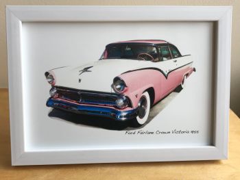 Ford Fairlane Crown Victoria 1955 - Photograph (4x6in) in Black or White Coloured Frame - Free UK Delivery