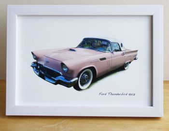 Ford Thunderbird 1957 (Pink) - Photograph (4x6in) in Black or White Coloured Frame - Free UK Delivery