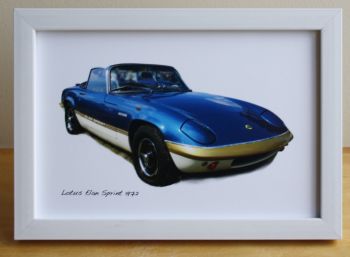 Lotus Elan Sprint 1972 (Blue) - Photograph (4x6in) in Black or White Coloured Frame - Free UK Delivery