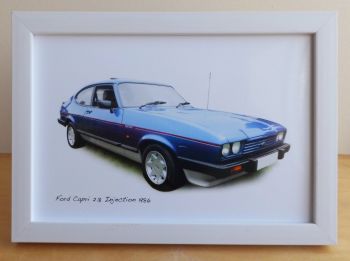 Ford Capri 2.8 Injection 1986 (Blue)- 4 x 6in Photo in a Black or White Colour Frame - Free UK Delivery