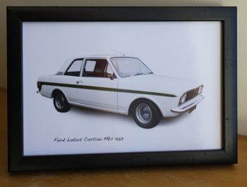 Ford Lotus Cortina Mk2 1969 - Photograph (4x6in) in Black or White Coloured Frame - Free UK Delivery