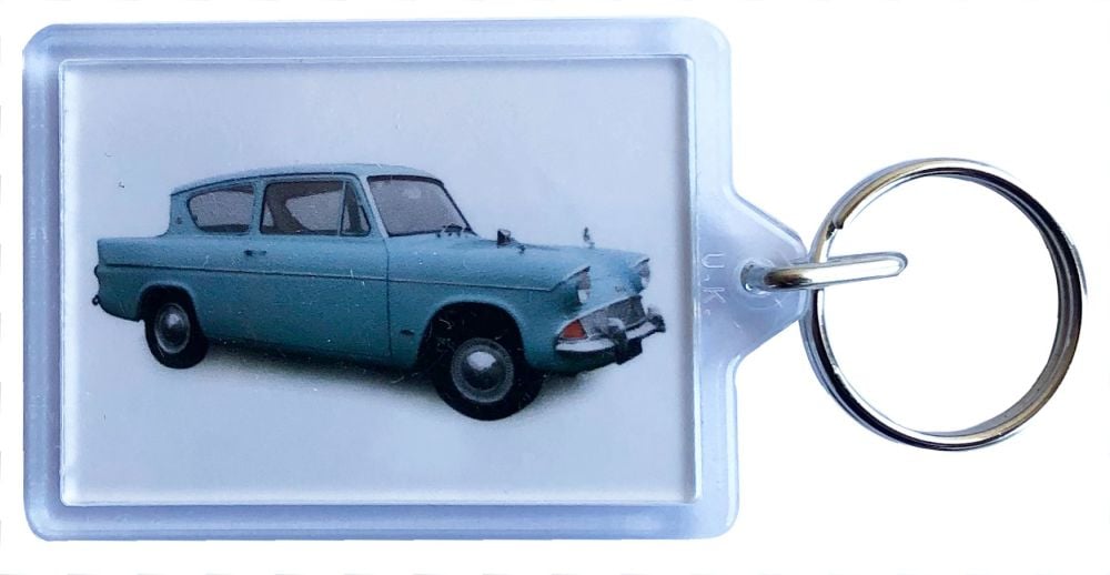 Ford Anglia 105E 1969 - Plastic Keyring with 35 x 50mm Insert - Free UK Del