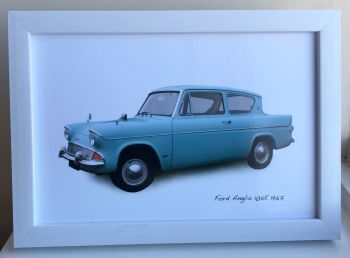 Ford Anglia 105E 1967 - Photograph (4x6in) in Black, White or Silver Coloured Frame - Free UK Delivery