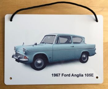 Ford Anglia 105E 1967 - Aluminium Plaque A5 (148 x 210mm) - Gift for the Ford fanatic