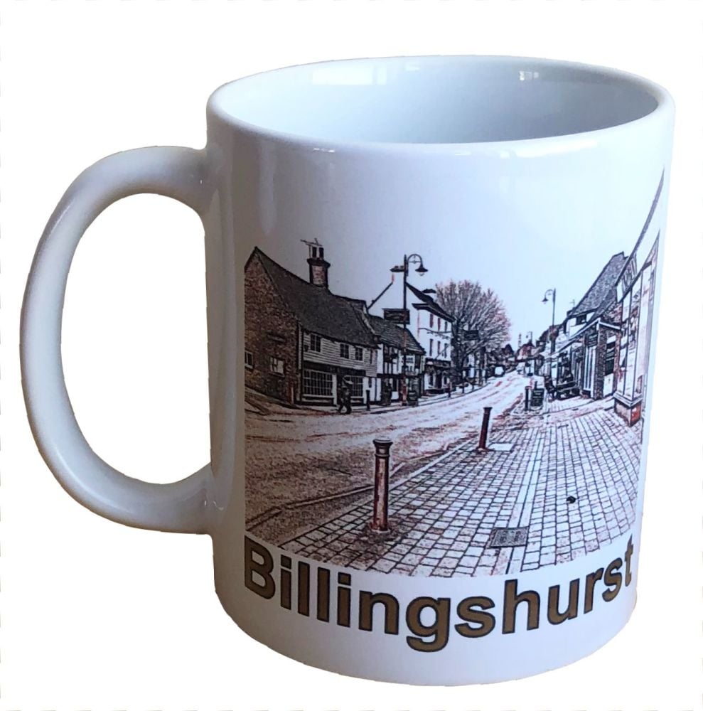 Billingshurst Village  - Souvenir Ceramic Mug with stylised Picture- Free U