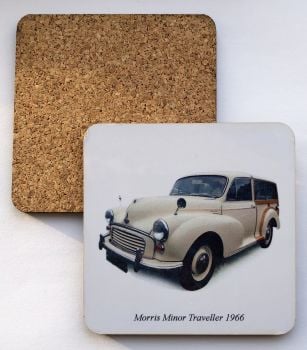 Morris Minor Traveller 1966 (Cream) - 95mm Coasters with Cork back - Novelty Gift for Car Enthusiast