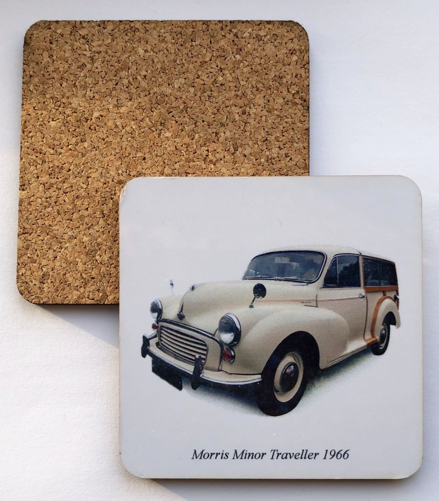 Morris Minor Traveller 1966 (Cream) - 95mm Coasters with Cork back - Novelt