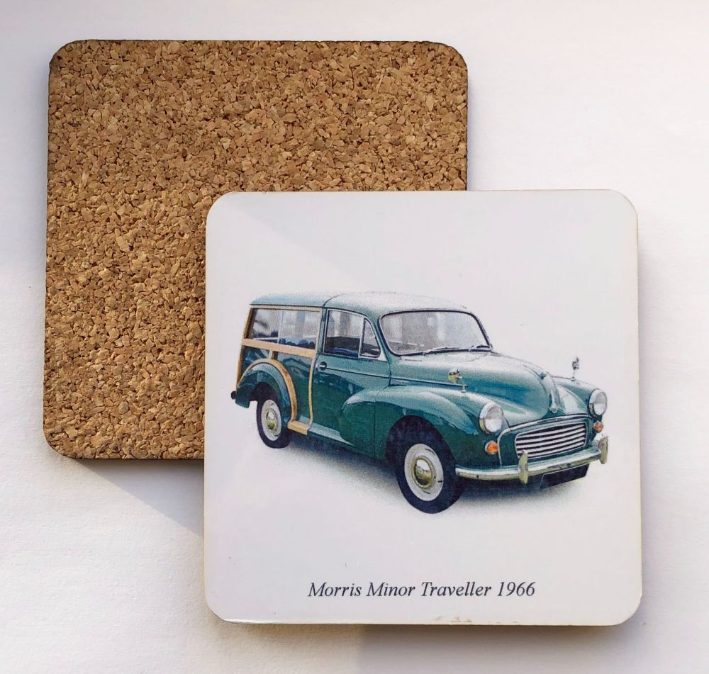Morris Minor Traveller 1966 (Green) - 95mm Coasters with Cork back - Novelt