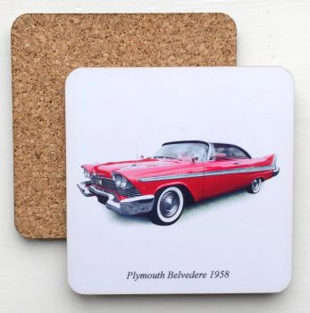 Plymouth Belvedere 1958 - 95mm Coasters with Cork back - Novelty Gift for American Car Enthusiast