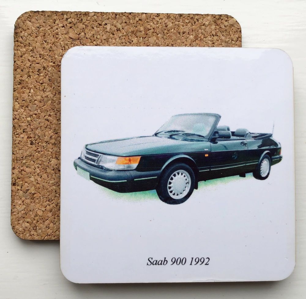Saab 900 Convertible 1992 - 95mm Coasters with Cork back - Novelty Gift for