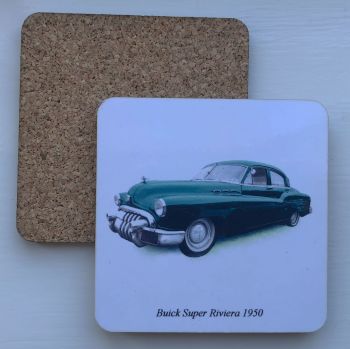 Buick Super Riviera 1950 - 95mm Coasters with Cork back - Single or Set of Four(4)