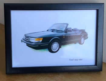 Saab 900 Convertible 1992- Photograph (4x6in) in either a Black or White coloured frame- Free UK Delivery