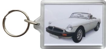 MGB Convertible 1977(White) - Plastic Keyring with 35 x 50mm Insert - Free UK Delivery