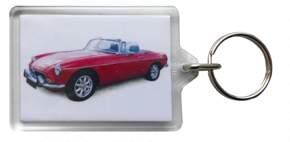 MGB Convertible 1800 1972(Red) - Plastic Keyring with 35 x 50mm Insert - Fr