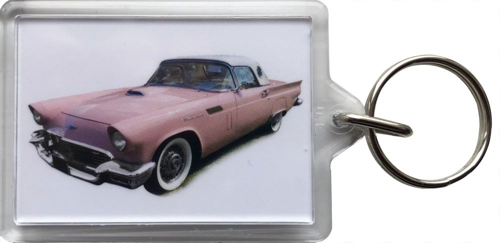 Ford Thunderbird 1957 (Pink) - Plastic Keyring with 35 x 50mm Insert - Free