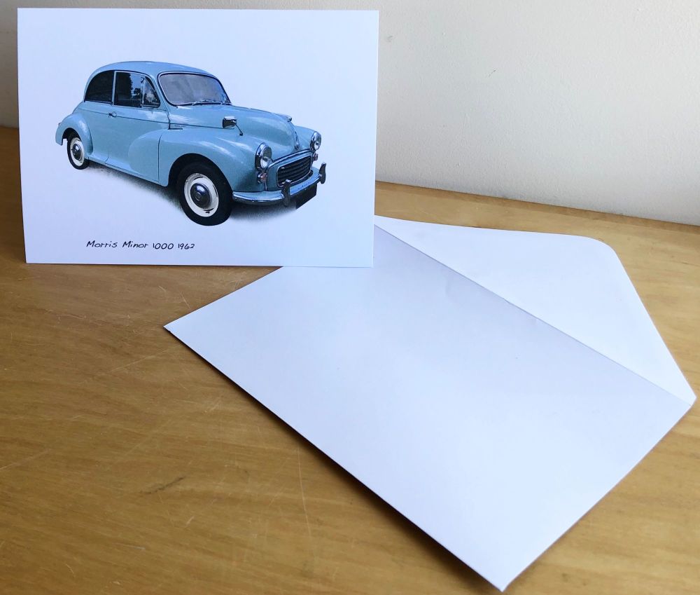Morris Minor 1000 1962 (Pale Blue) - Blank Card & Envelope