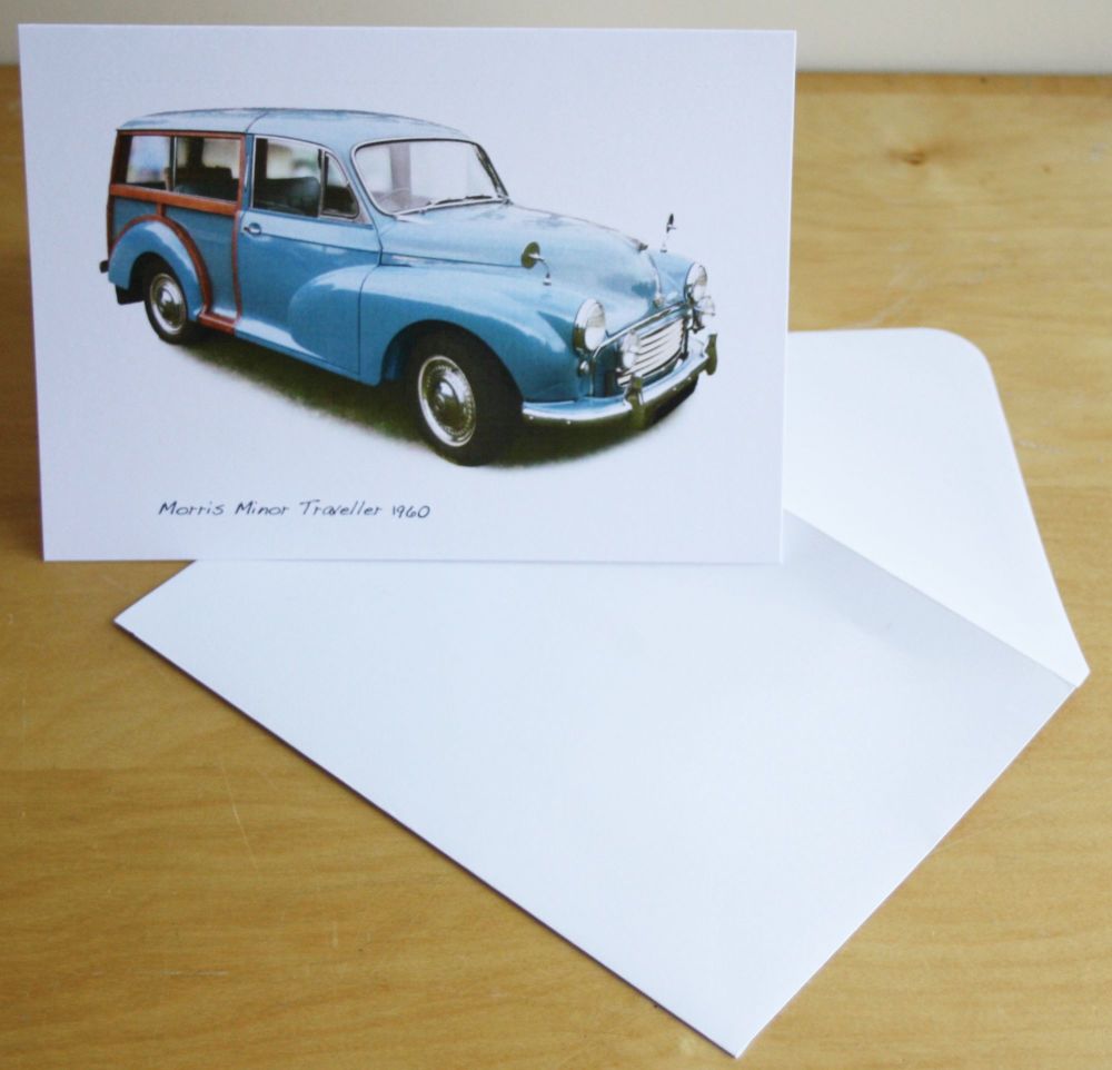 Morris Minor Traveller 1960 (Mid Blue) - Blank Card & Envelope