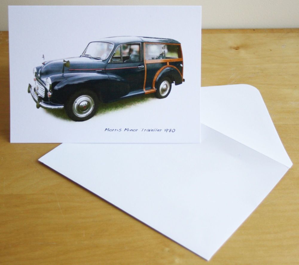 Morris Minor Traveller 1970 (Black) - Blank Card & Envelope