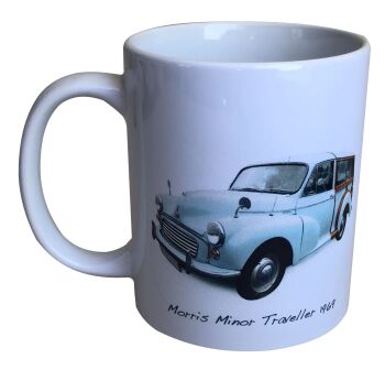 Morris Minor Traveller 1969 (Pale Blue) Ceramic Mug - First Car Memories - Single or Set of Four(4)